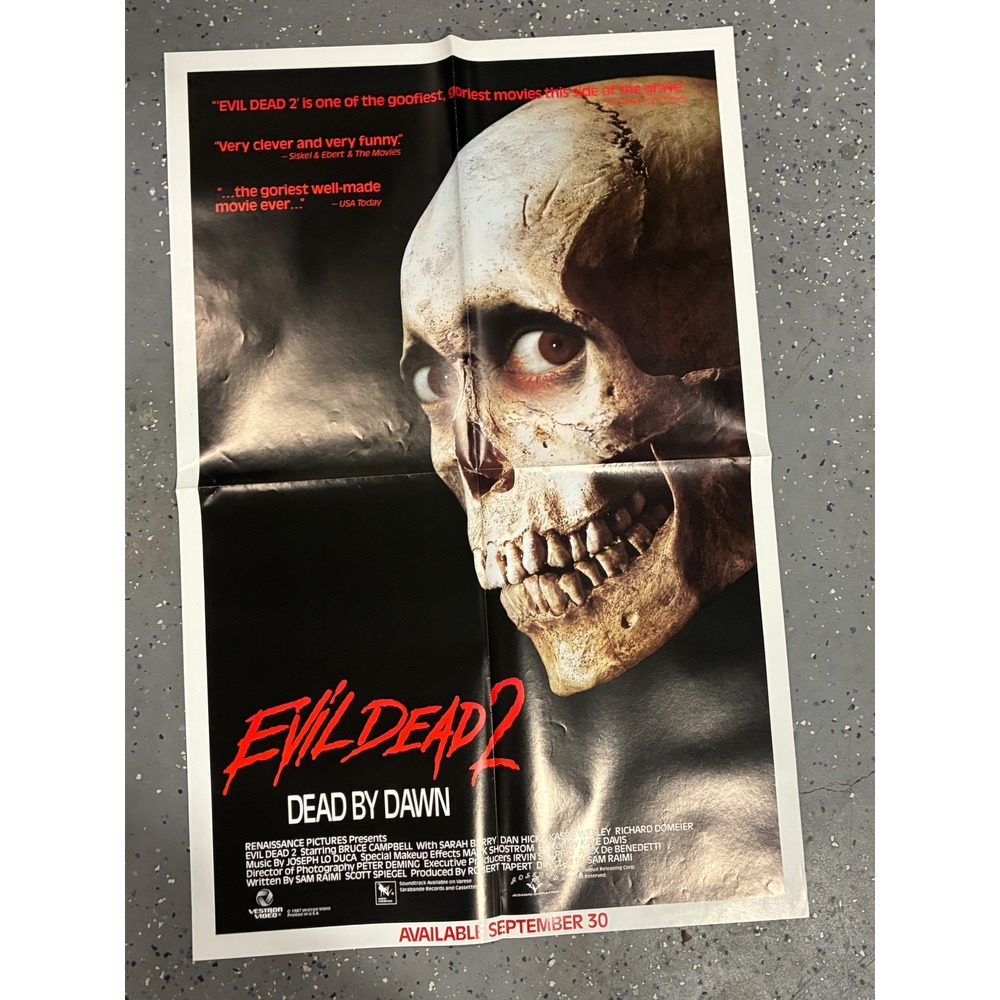 Vintage 1987 Evil Dead 2 Dead by Dawn Movie Poster 27x40 Vestron Video Horror